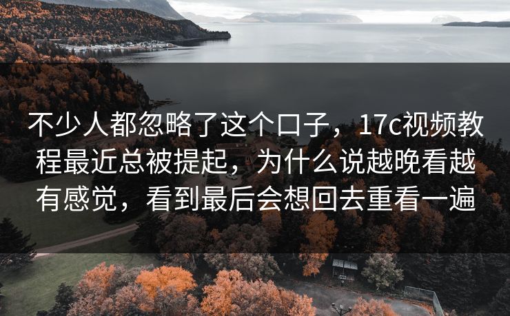 不少人都忽略了这个口子，17c视频教程最近总被提起，为什么说越晚看越有感觉，看到最后会想回去重看一遍